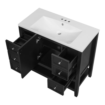 36' Bathroom Vanity with Sink Combo, One Cabinet and Three Drawers, Solid Wood and MDF Board, Black (Old Sku:SY999505AAB)