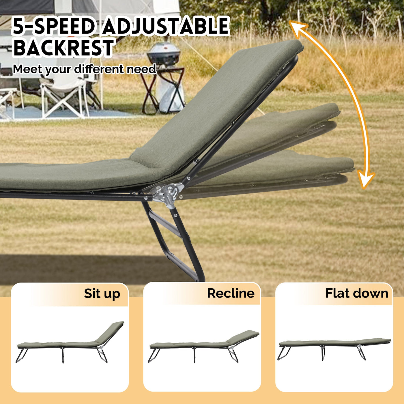 Folding Camping Cot for Adults,  5-Angle Adjustable Camping Cot Heavy Duty Outdoor Bed with Carry Bag,1200 D Layer Oxford Travel Camp Cots