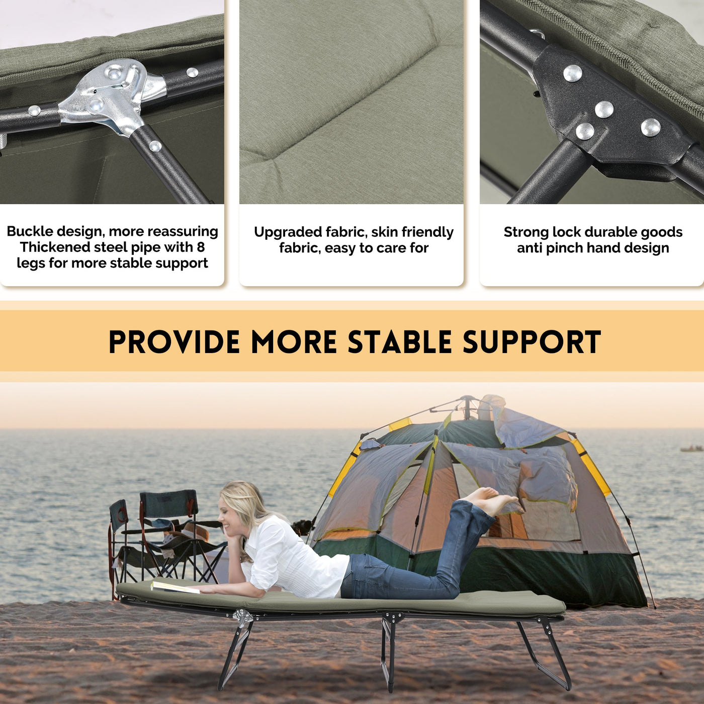 Folding Camping Cot for Adults,  5-Angle Adjustable Camping Cot Heavy Duty Outdoor Bed with Carry Bag,1200 D Layer Oxford Travel Camp Cots