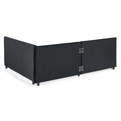 Full Size Daybed with Trundle Upholstered Tufted Sofa Bed, Sofa Bed Frame with Comfortable Backrest and Armrests, Velvet, Black(79.5''x58''x25'')