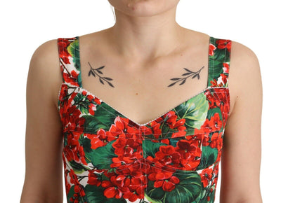 Dolce & Gabbana Red Geranium Print Viscose Sweetheart Cropped Top
