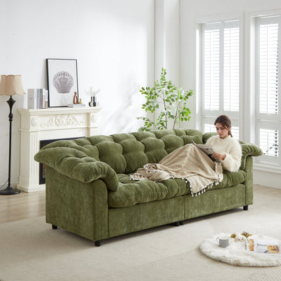 99.2' Chenille Modern Comfort Deep Seat Sofa, Upholstered Fluffy Cloud Sofa Suitable for living rooms, bedrooms, offices and apartments, Green