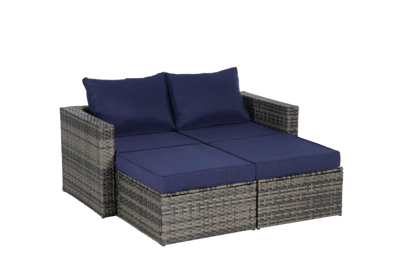 8 Piece Outdoor Patio Sofa Set, Sectional L- Shaped Patio Furniture Wicker Patio Conversation Set with Curved Sofa  Ottoman & Glass Top Table for Backyard Poolside
