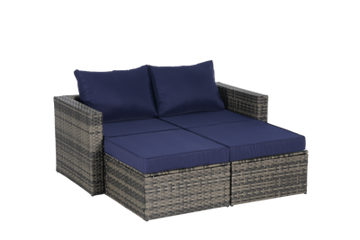 8 Piece Outdoor Patio Sofa Set, Sectional L- Shaped Patio Furniture Wicker Patio Conversation Set with Curved Sofa  Ottoman & Glass Top Table for Backyard Poolside