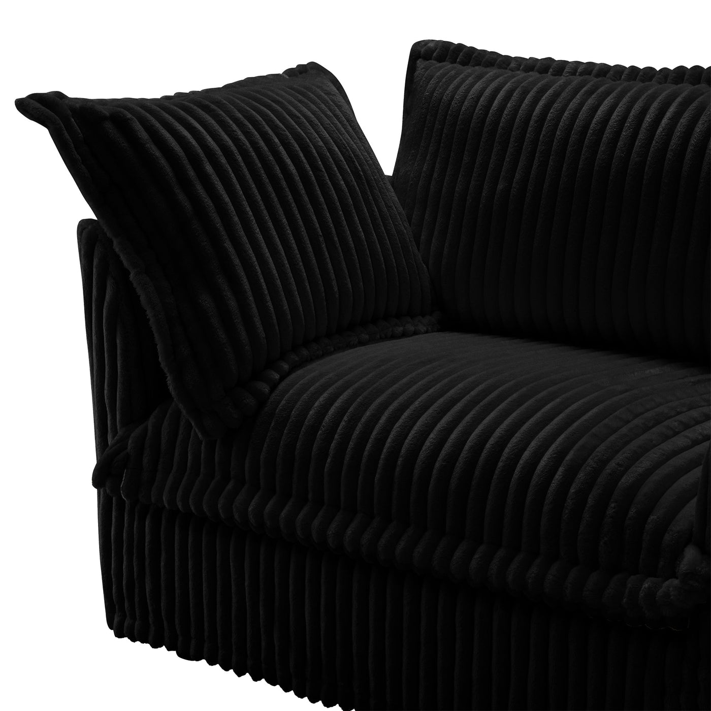 Slipcovered L Shape Sectional Long Sofa Couch, 4 Seater Sofa with Suppleness Armrests,Deep Seat Sofa with 2 Big Pillows, Comfy Couch for Living Room, Apartment, Black Corduroy Fabric