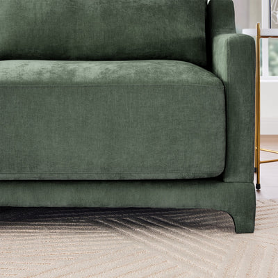 Stylish Two-Seater Sofa with Ottoman and Lumbar Pillows, Green Chenille Fabric, Ergonomic Design