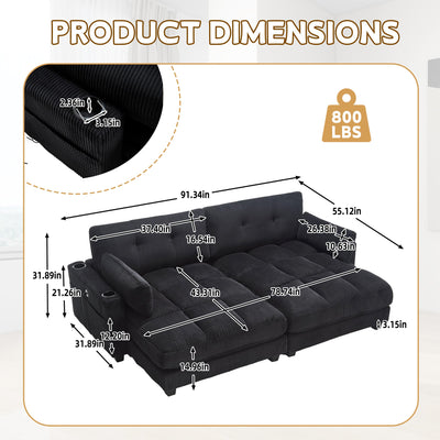 UNITED WE WIN Sleeper Sofa Couch Bed,Oversized Chaise Lounge Chair Cozy Cloud Couch