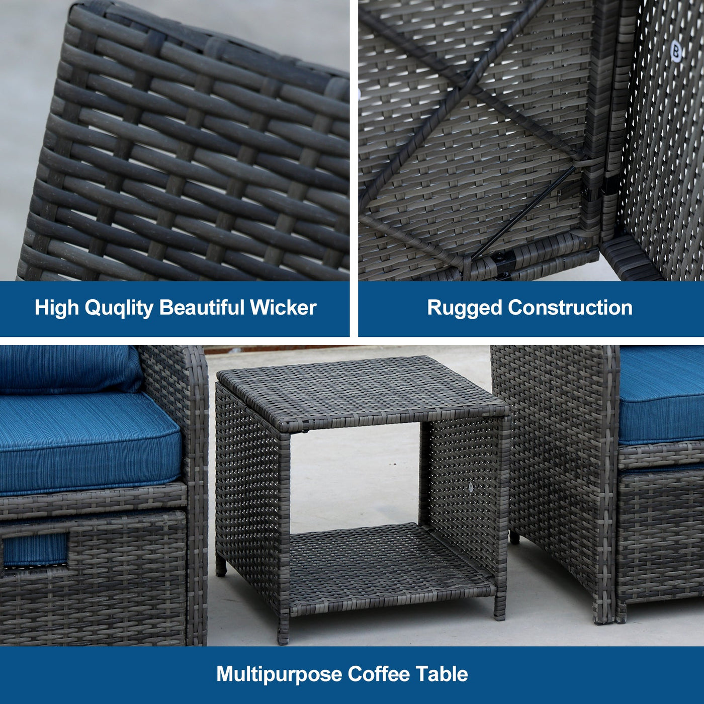 5 Pieces Wicker Patio Furniture Set Outdoor Patio Chairs with Ottomans Conversation Furniture with coffetable for Poolside Garden Balcony