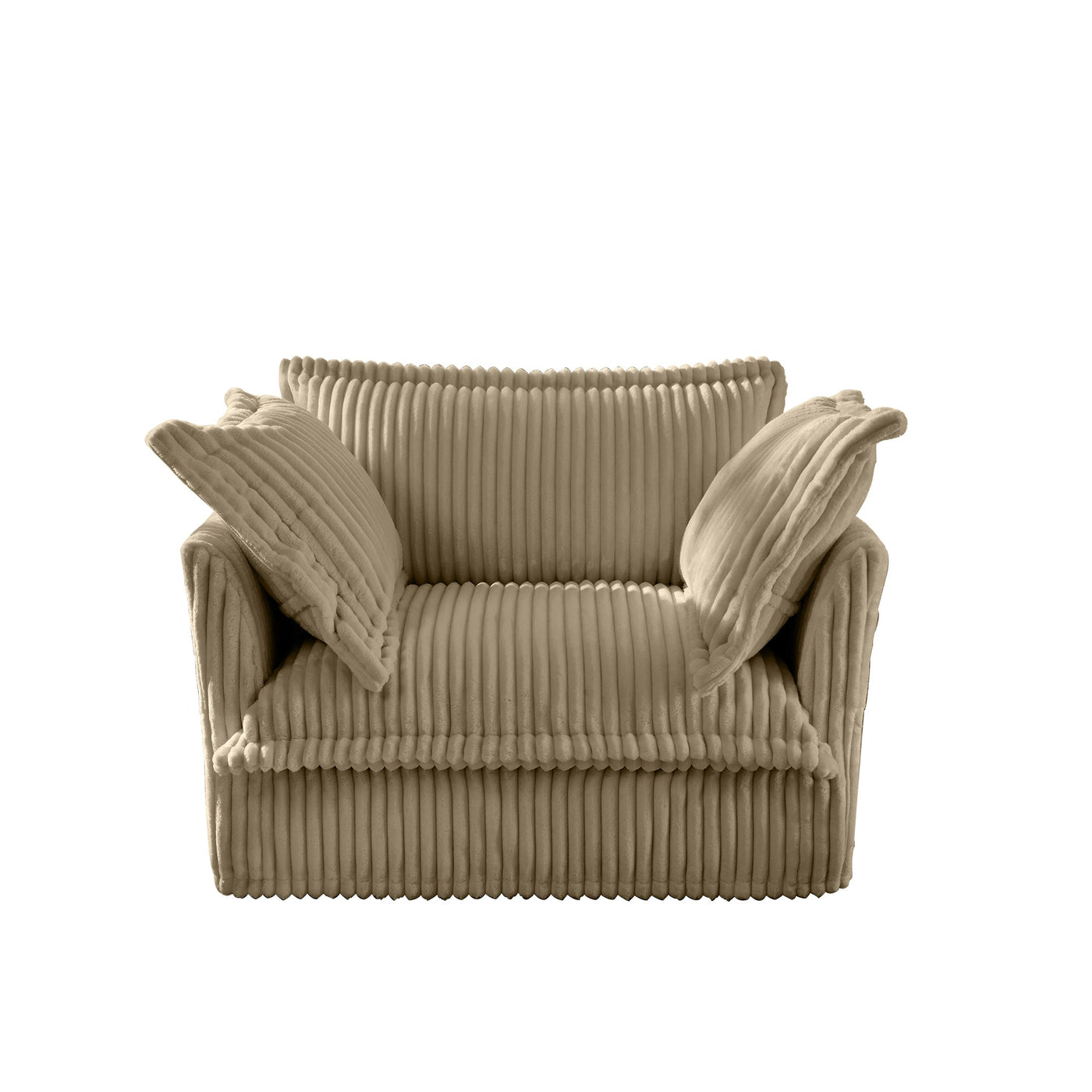 Slip-covered Armchair with 1 Big Back Cushion and 2 Big Toss Pillows, Single Deep Seat Comfy Single Couch Sofa Multiple Large Soft Pillows, Camel Corduroy Fabric