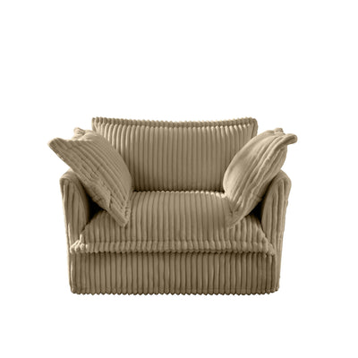 Slip-covered Armchair with 1 Big Back Cushion and 2 Big Toss Pillows, Single Deep Seat Comfy Single Couch Sofa Multiple Large Soft Pillows, Camel Corduroy Fabric