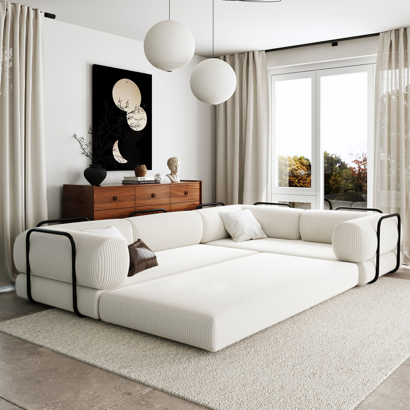 U_Style L-Shaped Modular Sofa Bed in Corduroy Fabric, Ideal for Living Rooms and Apartments