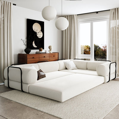 U_Style L-Shaped Modular Sofa Bed in Corduroy Fabric, Ideal for Living Rooms and Apartments