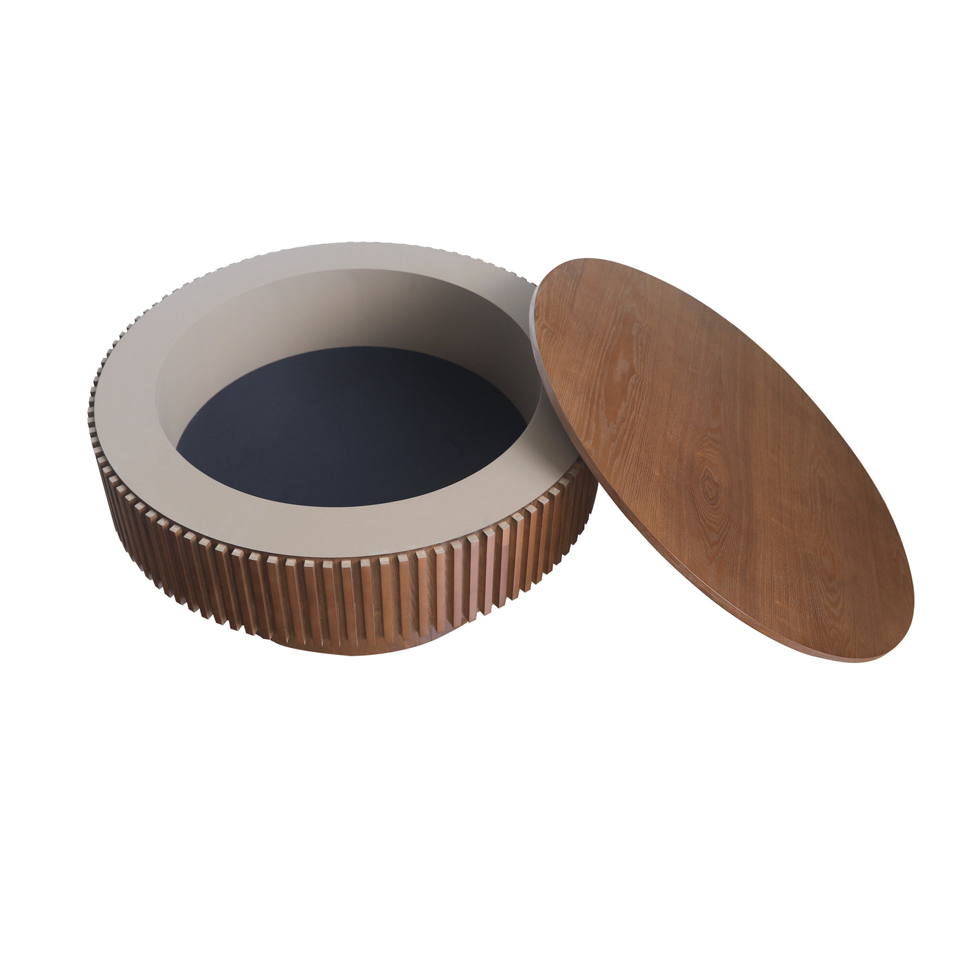 31.5'' Round Coffee Table with Storage Solid Wood Veneered Modern Coffee Table Accent Tea Table for Living Room, Bedroom, Apartment or Office, Walnut