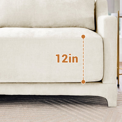 Elegant Chenille Three-Seater Sofa with Movable Ottomans, High-Resilience Sponge, Beige