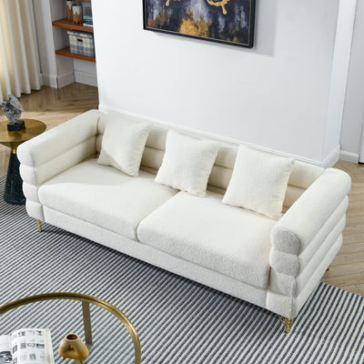 81 Inch Oversized 3 Seater Sectional Sofa, Living Room Comfort Fabric Sectional Sofa - Deep Seating Sectional Sofa, Soft Sitting with 3 Pillows for Living Room,Bedroom,White teddy(Ivory)(W834S00036)