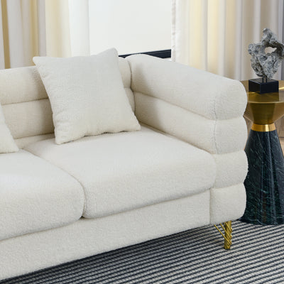81 Inch Oversized 3 Seater Sectional Sofa, Living Room Comfort Fabric Sectional Sofa - Deep Seating Sectional Sofa, Soft Sitting with 3 Pillows for Living Room,Bedroom,White teddy(Ivory)(W834S00036)
