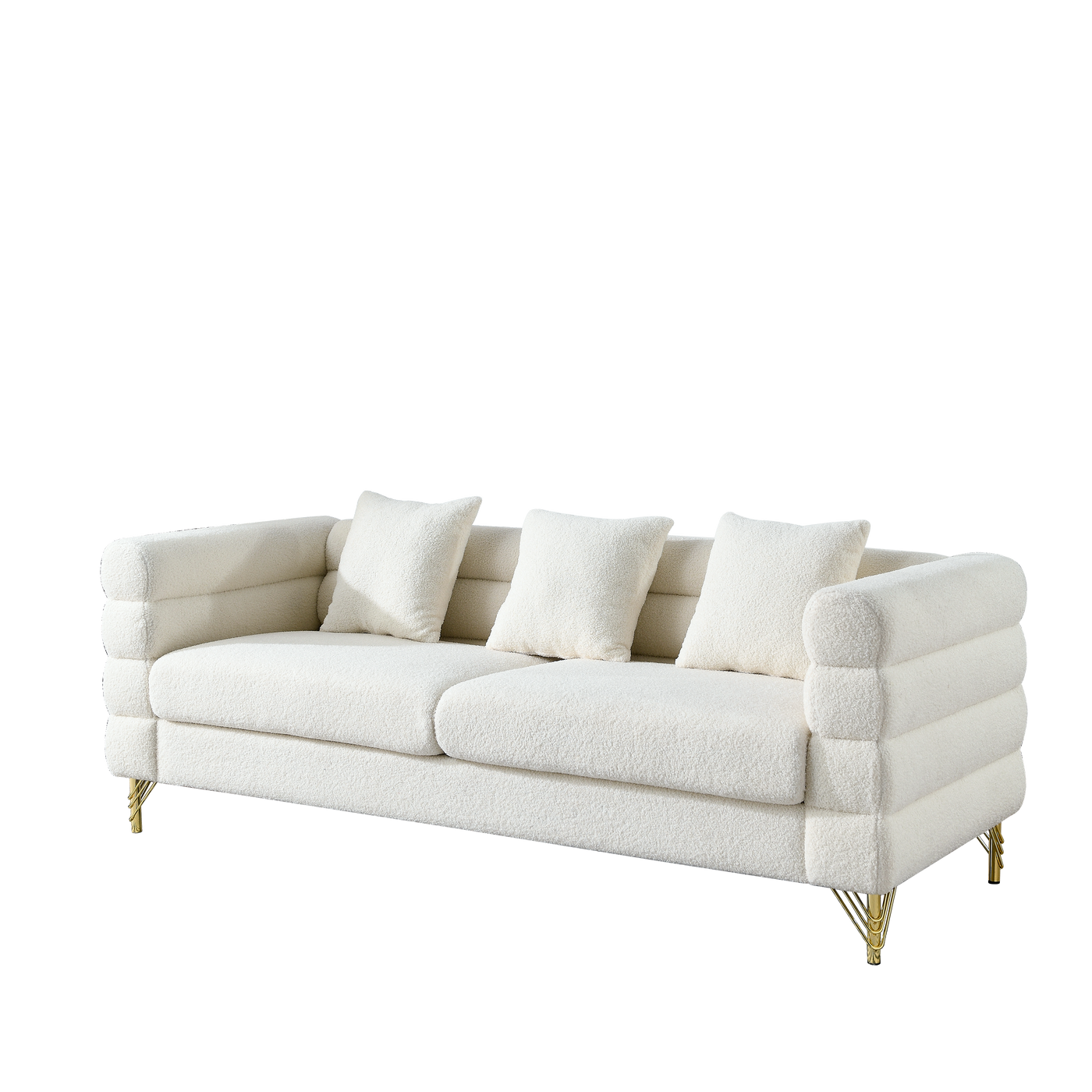 81 Inch Oversized 3 Seater Sectional Sofa, Living Room Comfort Fabric Sectional Sofa - Deep Seating Sectional Sofa, Soft Sitting with 3 Pillows for Living Room,Bedroom,White teddy(Ivory)(W834S00036)