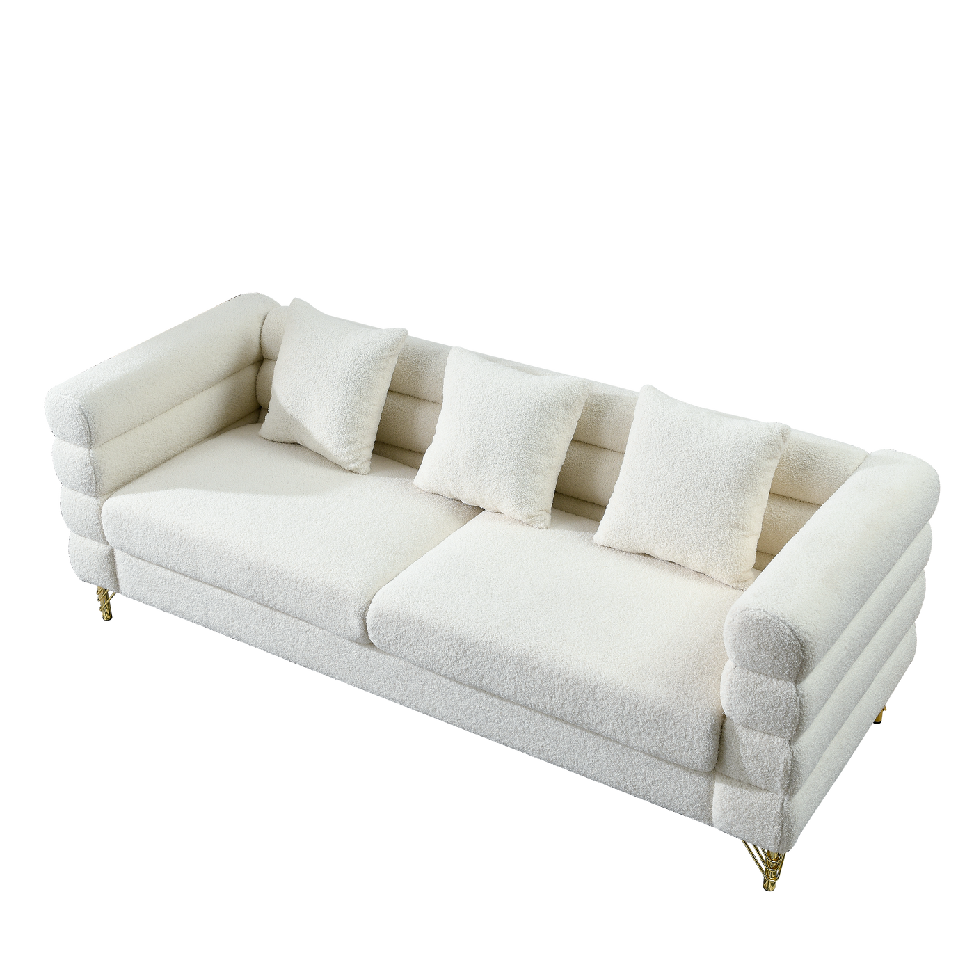 81 Inch Oversized 3 Seater Sectional Sofa, Living Room Comfort Fabric Sectional Sofa - Deep Seating Sectional Sofa, Soft Sitting with 3 Pillows for Living Room,Bedroom,White teddy(Ivory)(W834S00036)