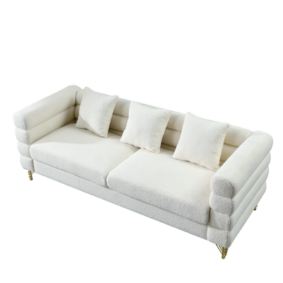 81 Inch Oversized 3 Seater Sectional Sofa, Living Room Comfort Fabric Sectional Sofa - Deep Seating Sectional Sofa, Soft Sitting with 3 Pillows for Living Room,Bedroom,White teddy(Ivory)(W834S00036)