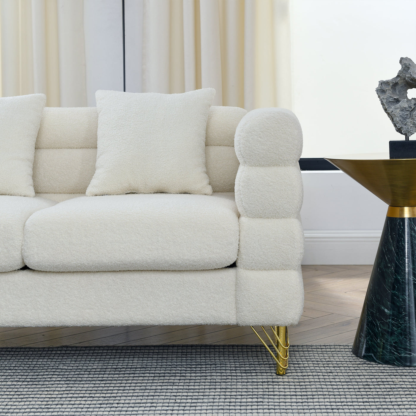 81 Inch Oversized 3 Seater Sectional Sofa, Living Room Comfort Fabric Sectional Sofa - Deep Seating Sectional Sofa, Soft Sitting with 3 Pillows for Living Room,Bedroom,White teddy(Ivory)(W834S00036)