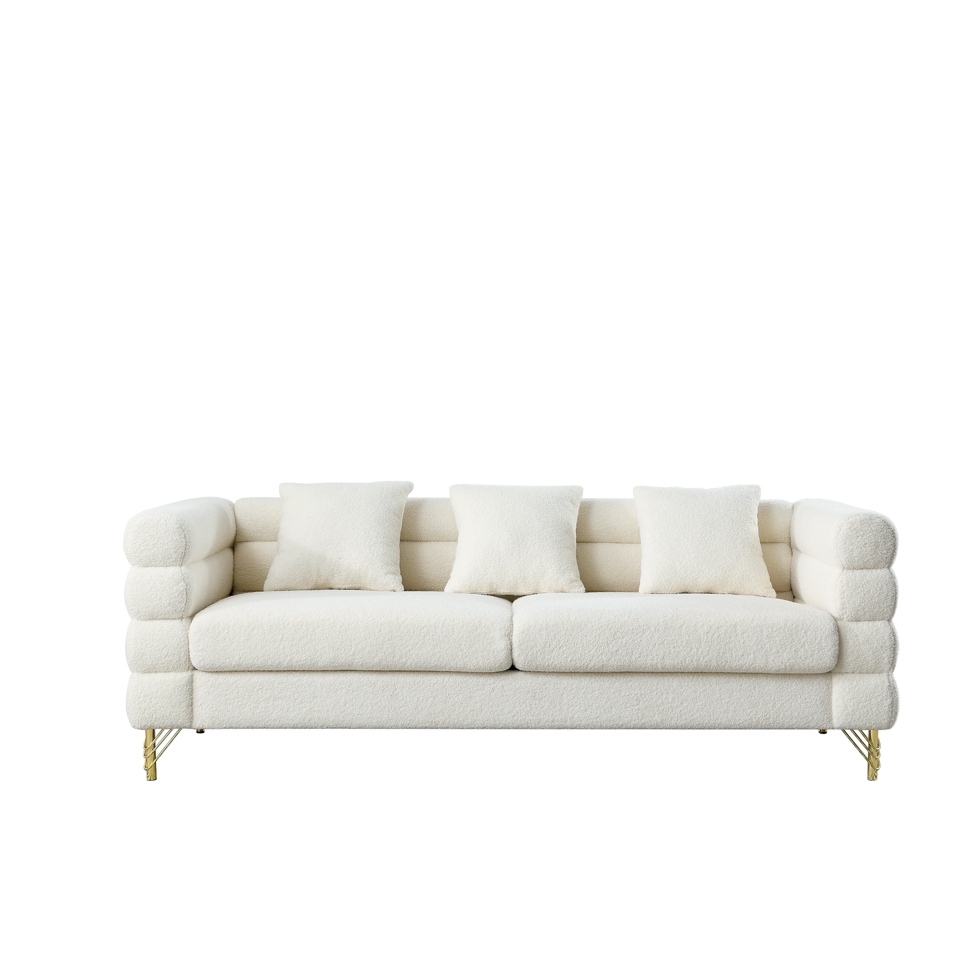 81 Inch Oversized 3 Seater Sectional Sofa, Living Room Comfort Fabric Sectional Sofa - Deep Seating Sectional Sofa, Soft Sitting with 3 Pillows for Living Room,Bedroom,White teddy(Ivory)(W834S00036)