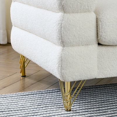 81 Inch Oversized 3 Seater Sectional Sofa, Living Room Comfort Fabric Sectional Sofa - Deep Seating Sectional Sofa, Soft Sitting with 3 Pillows for Living Room,Bedroom,White teddy(Ivory)(W834S00036)