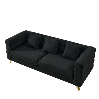 3-seater + 3-seater Combination sofa.BLACK teddy