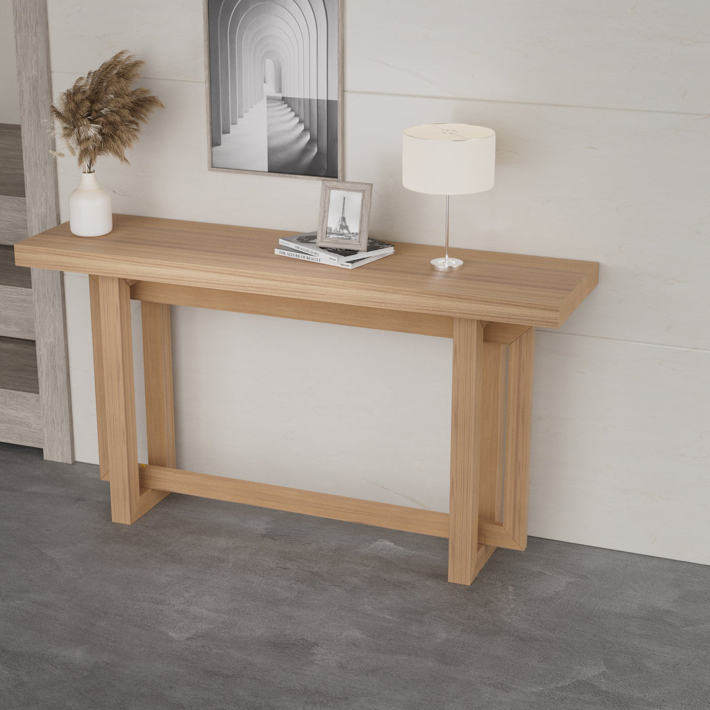 59.05inch MDF Console Table Narrow Entryway Table for Hallway, Behind The Couch, Living Room, Foyer, Easy Assembly, OAK