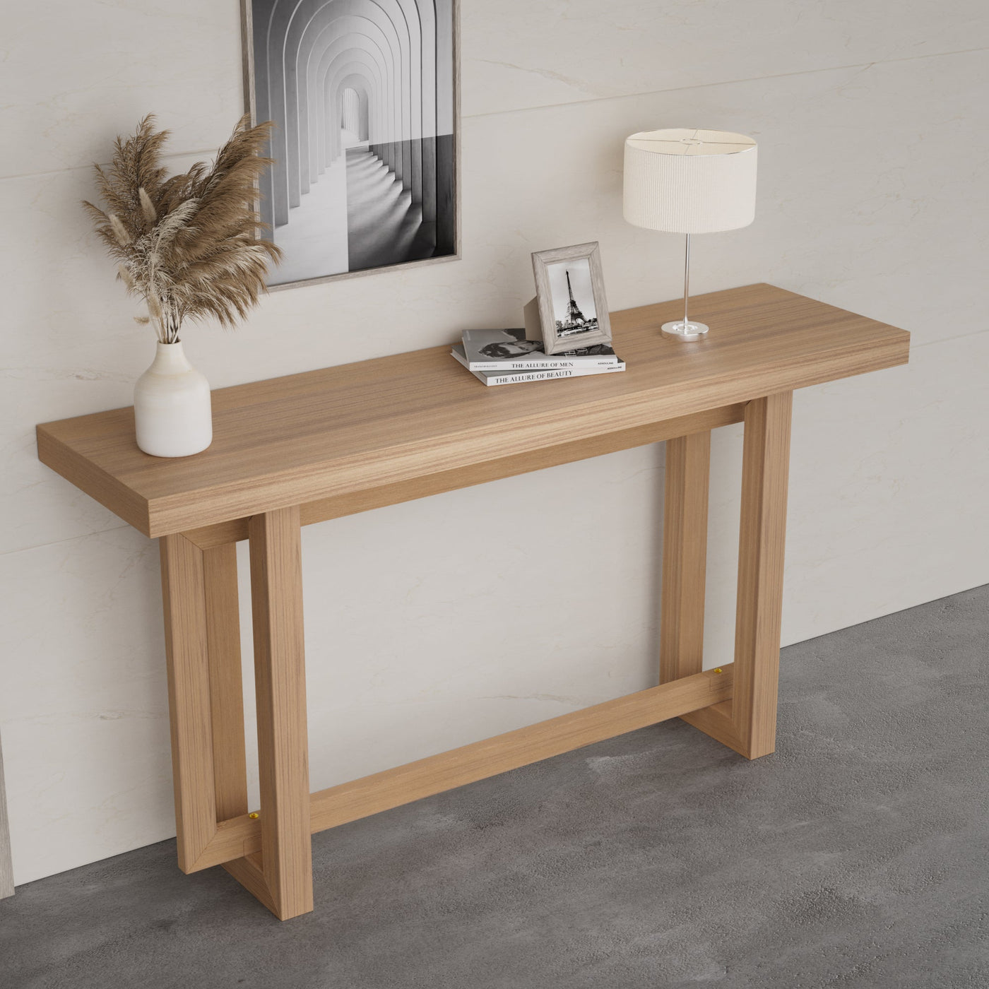 59.05inch MDF Console Table Narrow Entryway Table for Hallway, Behind The Couch, Living Room, Foyer, Easy Assembly, OAK