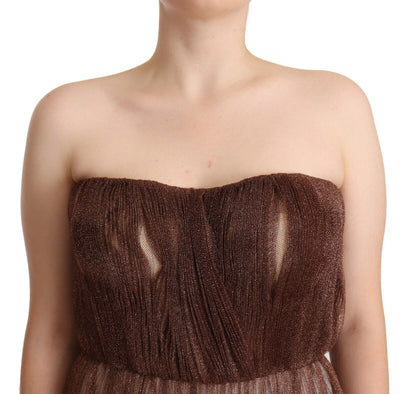 Dolce & Gabbana Metallic Bronze Polyester Maxi Gown Dress