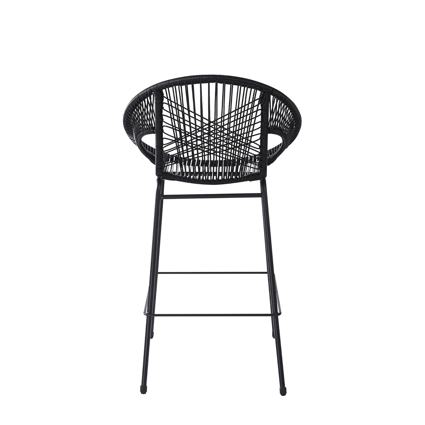 Ferrara Outdoor Patio Barstool Set of 2, Black Faux Wicker PE Rattan with Iron Frame