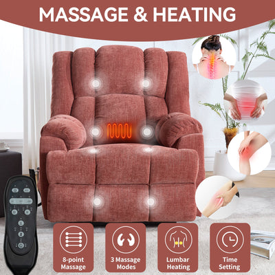 Dual Motor Heat Massage Infinite Position Up to 350 LBS Electric Power Lift Recliners with Power-Remote, Medium-firm and Heavy Duty, Red