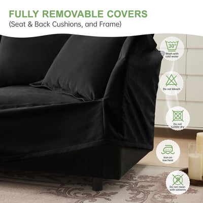 Slipcovered Sectional 2 Seater Sofa Couch with Convertible Ottoman, Wide and Deep Seat L Shaped Sofa with Detachable Cover and Soft Multiple Big Pillows, Chenille Fabric,Black