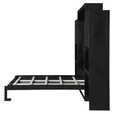 Queen Size Murphy Bed with Desk, Vanity and Cabinets, Espresso