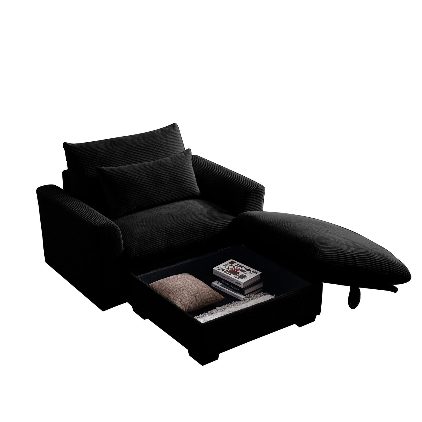 Black Corduroy Sofa Couch, Modular Couch with Storage Ottoman,  Couch Deep Seat Couches for Modern Living Room/Apartment/Office