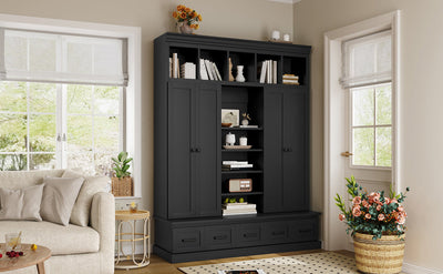 U-Can 78.7'H Hall Tree with Bench and 5 Storage Cubbies, Modern Entryway Storage Organizer Cabinet with 4 Doors, 5 Drawers and Adjustable Shelves for Hallway, Entryway, Living Room