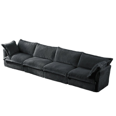 Slipcovered Long Sofa, 4 Seater Sofa with Removable Cover, Extra Deep Couch for Living Room, Corduroy Fabric Cloud Like Comfy Sofa Couch, Gray Corduroy Fabric
