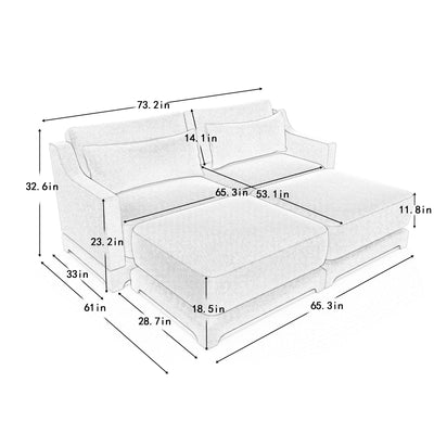 Stylish Two-Seater Sofa with Ottoman and Lumbar Pillows, Green Chenille Fabric, Ergonomic Design