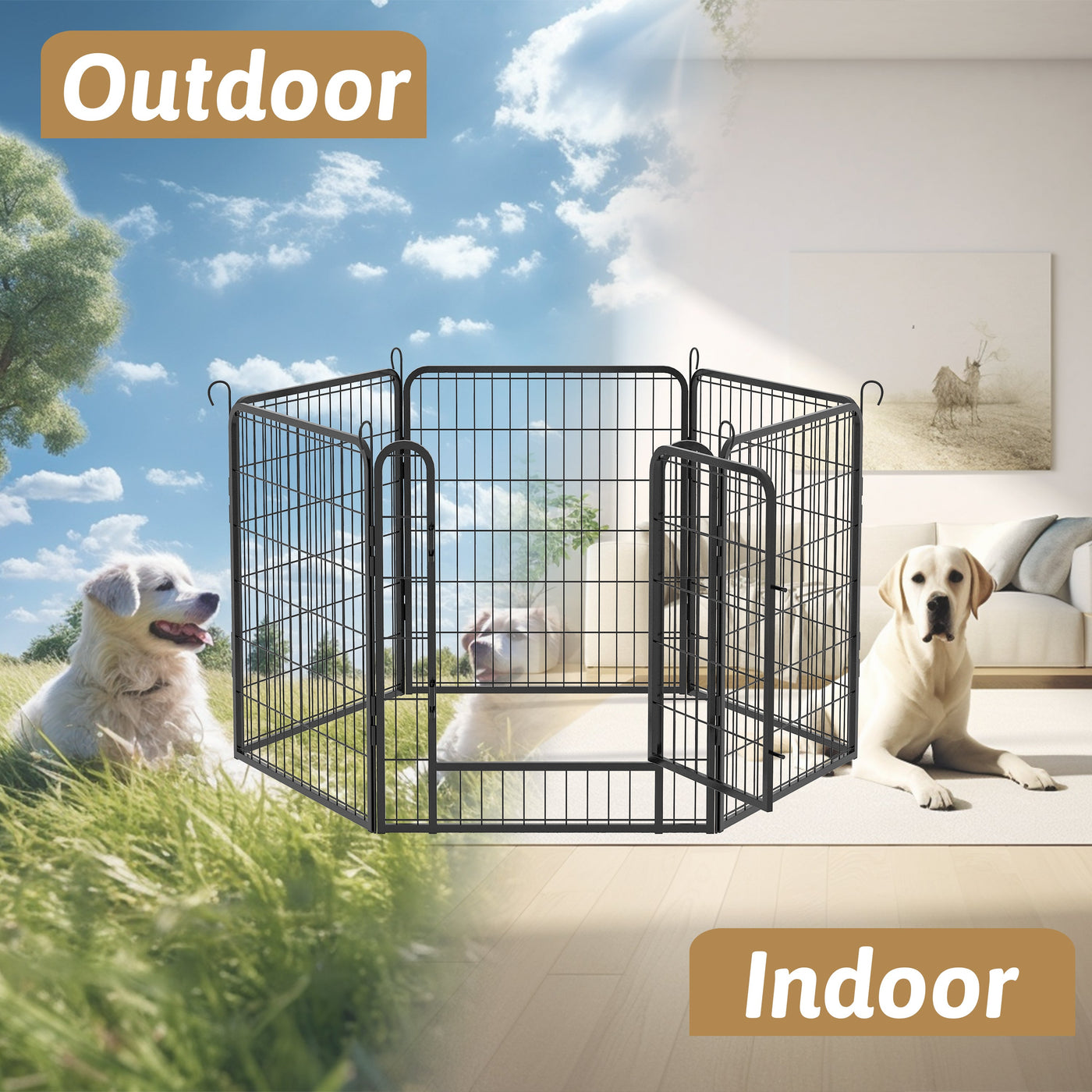 6 Panels Heavy-Duty Metal Playpen with Door, 31.7' H Dog Fence Pet Exercise Pen for Outdoor, Indoor
