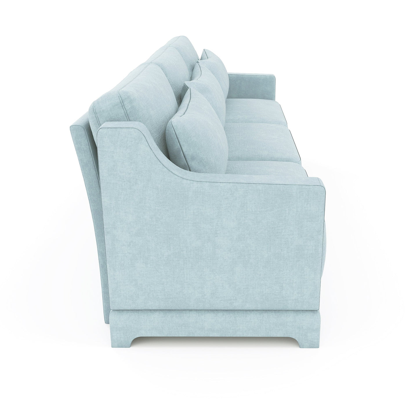 Elegant Sky Blue Three-Seater Sofa with Lumbar Pillow, Chenille Upholstery, Ergonomic Design, Wooden Base