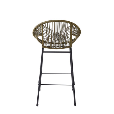 Ferrara Outdoor Patio Green Faux Wicker Barstool Set with Ergonomic Design and Durable PE Material