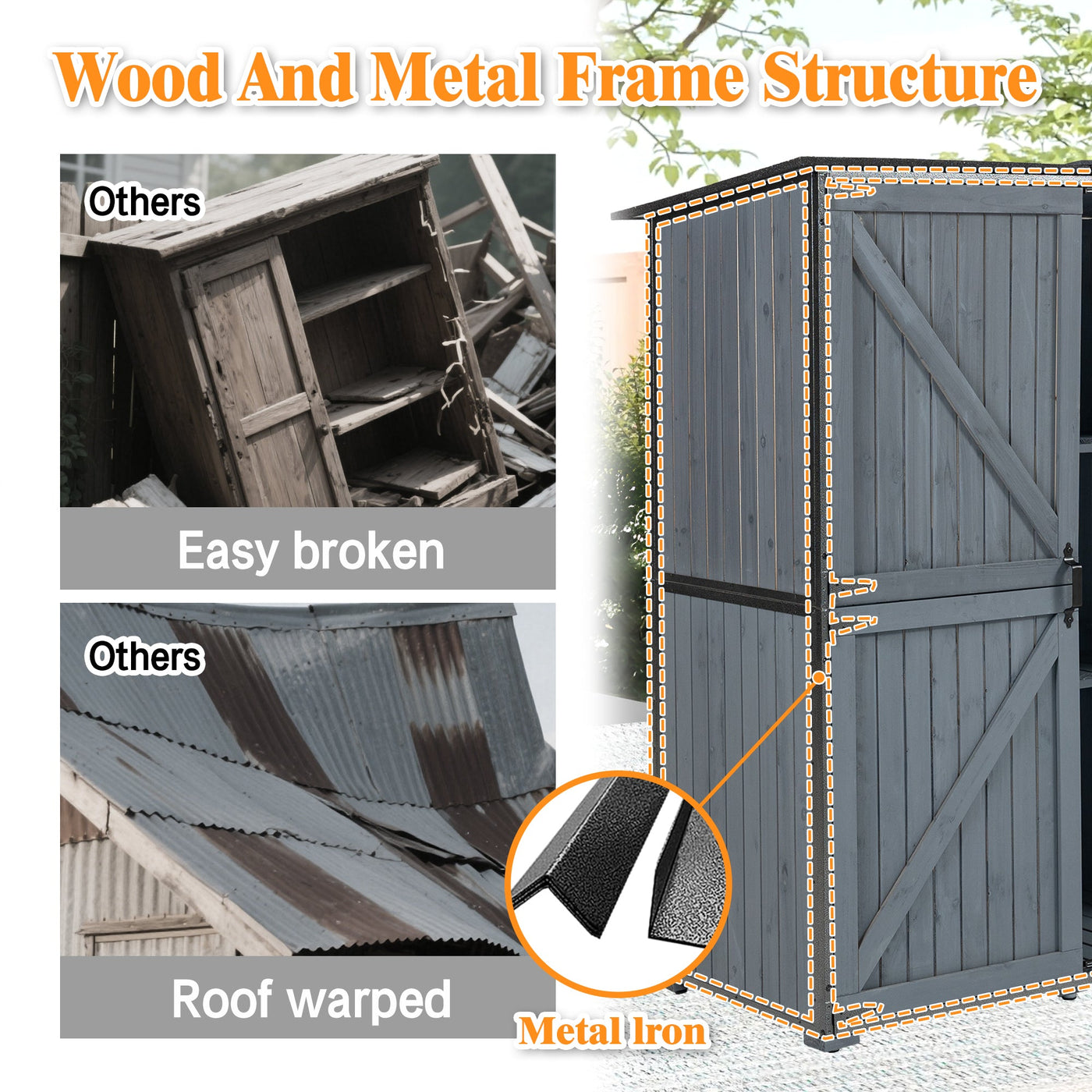 Outdoor Storage Cabinet 55.1'L X 29.1'W X 68.9'H, Garden Shed Tool Shed with Metal Frame Structure for Backyard Garden Patio Lawn (Blue Gray)
