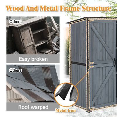 Outdoor Storage Cabinet 55.1'L X 29.1'W X 68.9'H, Garden Shed Tool Shed with Metal Frame Structure for Backyard Garden Patio Lawn (Blue Gray)
