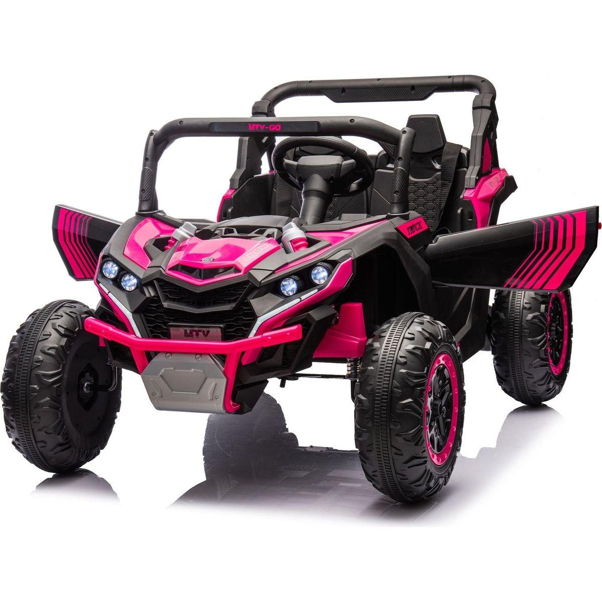 24V Two-Seater Kids Ride On UTV W/Parents Remote Control,Four-Wheel Suspension,Slow Start,Large wheel design,Anti-collision bar,Storage space,Music,USB,Bluetooth,Volume control,LED lights for Kids 3+.