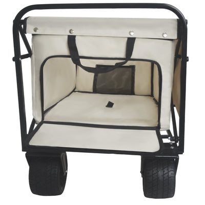 360° Rotating Rear Wheel Heavy-Duty Folding Wagon – Multi-Use Garden Cart with All-Terrain Wheels, Design for Camping, Beach, Picnic & Outdoor, Beige