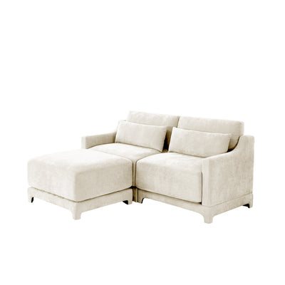 Elegant Two-Seater Sofa with Ottoman, Lumbar Pillows, Ergonomic Design, Beige Chenille, Wood Frame