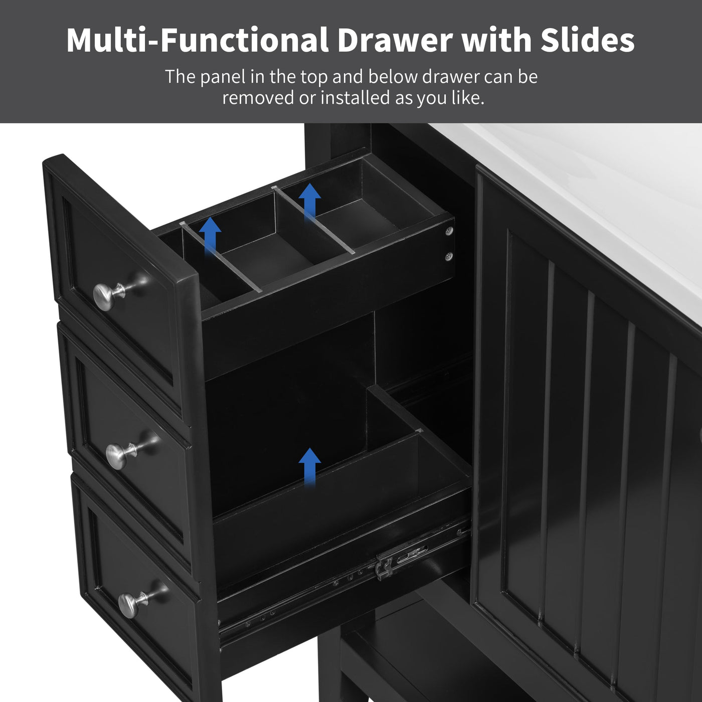 36' Bathroom Vanity with Sink Combo, One Cabinet and Three Drawers, Solid Wood and MDF Board, Black (Old Sku:SY999505AAB)