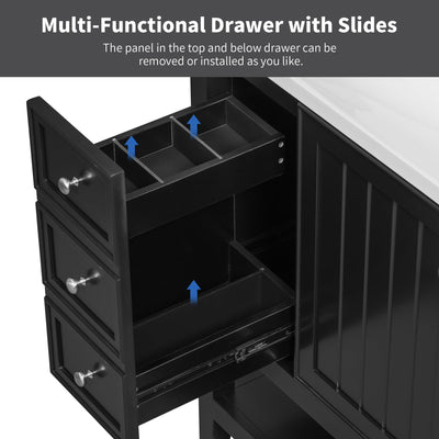 36' Bathroom Vanity with Sink Combo, One Cabinet and Three Drawers, Solid Wood and MDF Board, Black (Old Sku:SY999505AAB)
