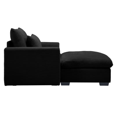 Black Corduroy Sofa Couch, Modular Couch with Storage Ottoman,  Couch Deep Seat Couches for Modern Living Room/Apartment/Office