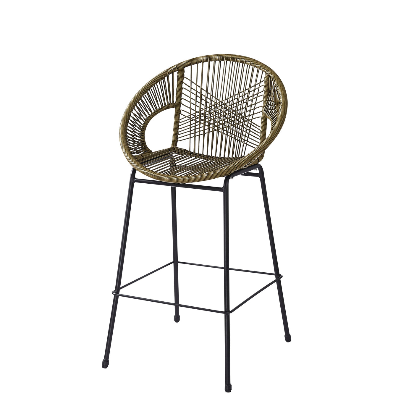Ferrara Outdoor Patio Green Faux Wicker Barstool Set with Ergonomic Design and Durable PE Material